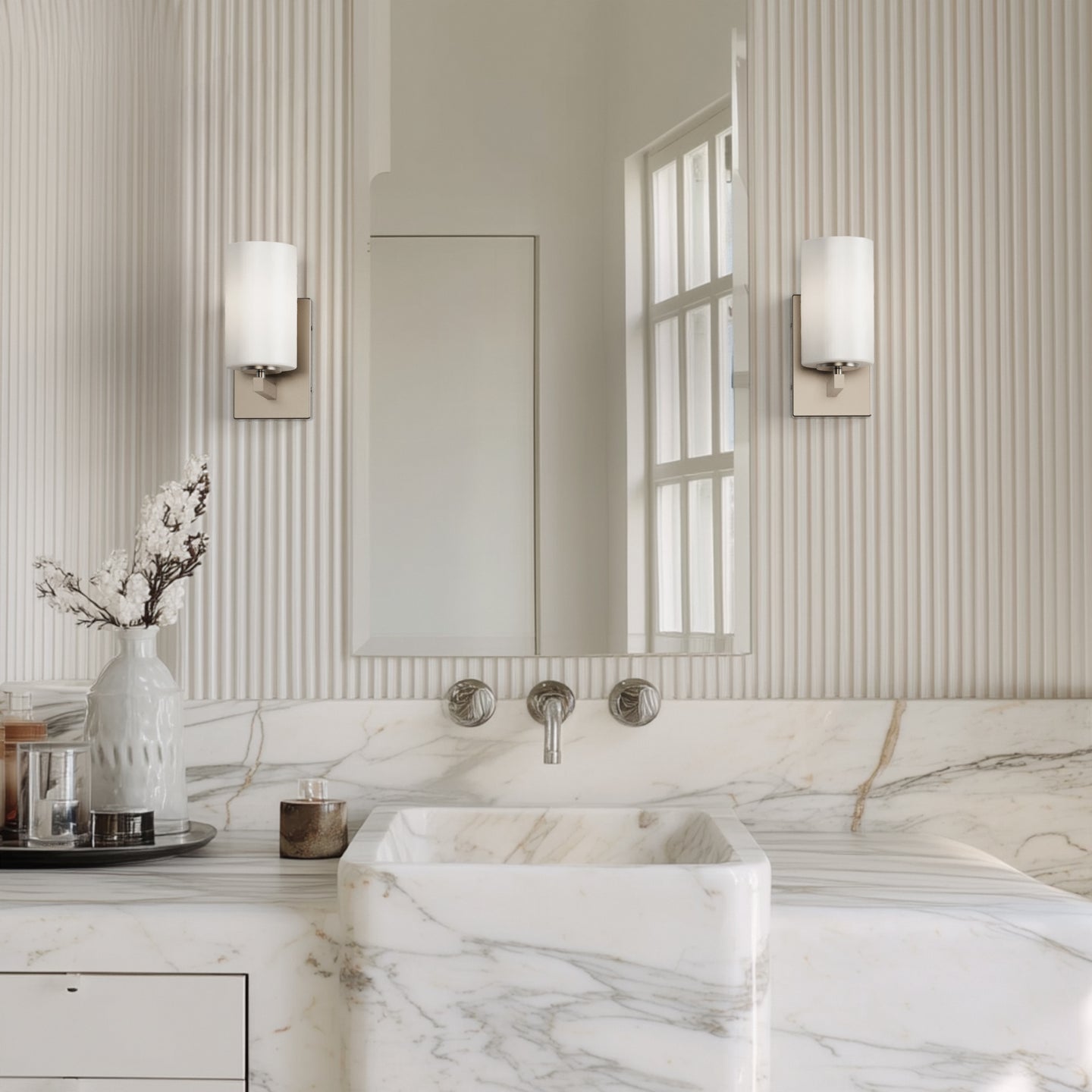 Talos 1-light bathroom vanity sconce for a small powder room