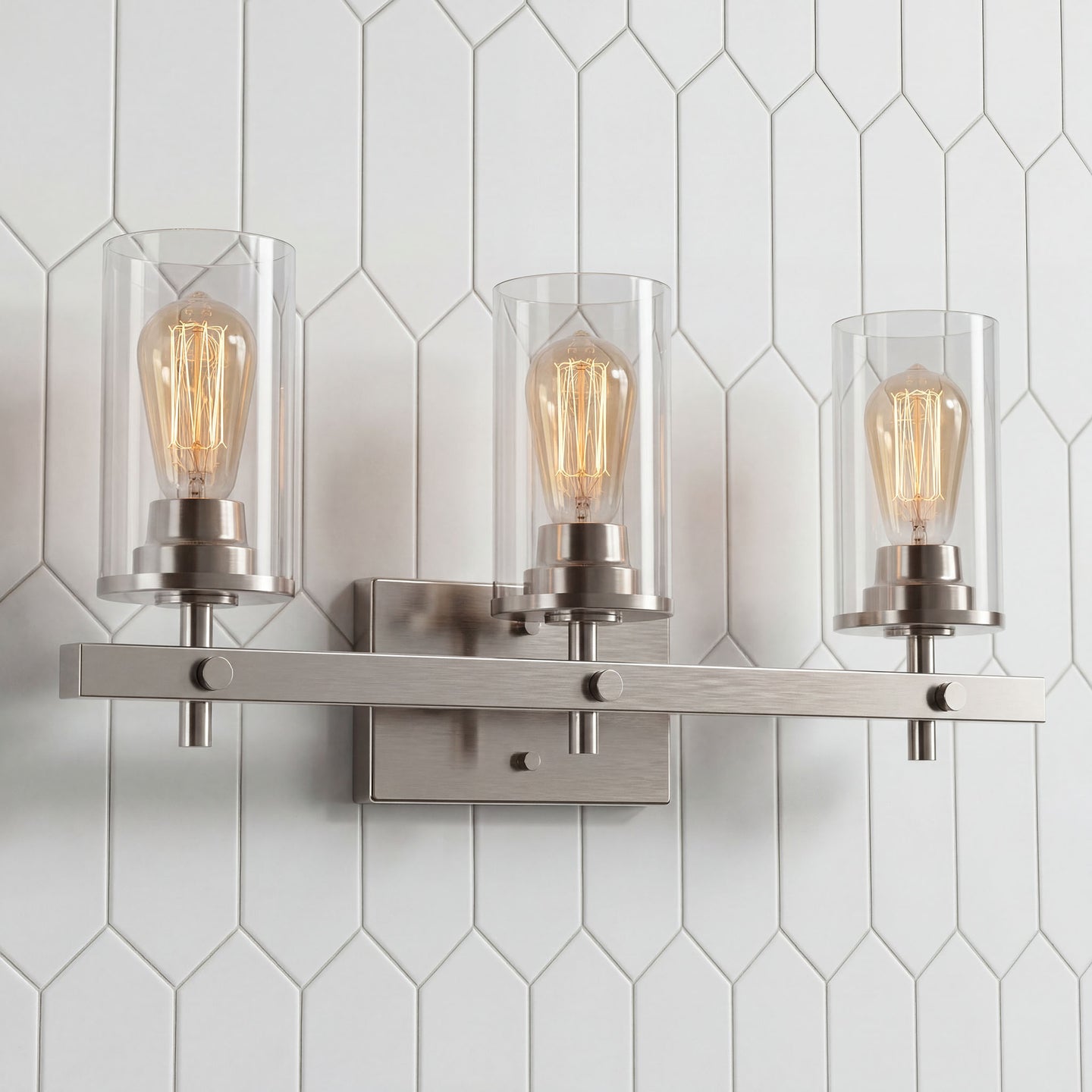 Hos clear glass 3-light bathroom vanity light in a bathroom setting
